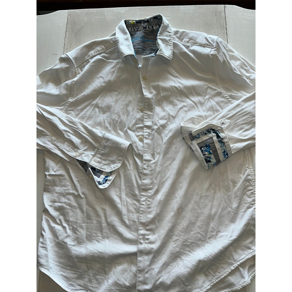 Robert Graham Mens XL Classic Fit White Long Sleeve Button Down Contrast Trim